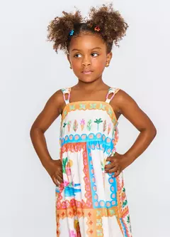 VESTIDO DELICIAS DE VERAO OFF WHITE E LARANJA