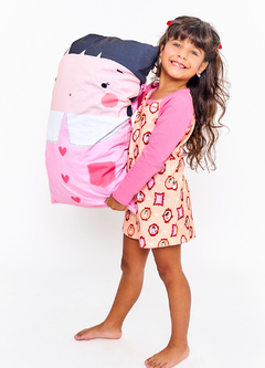 CONJ. CAMISOLA E FRONHA SONECA C/ BONECA ROSA E LARANJA - Carretel Kids