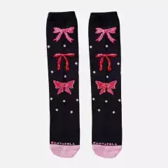 Meia Lacinhos Preta (laço rosa) - Carretel Kids