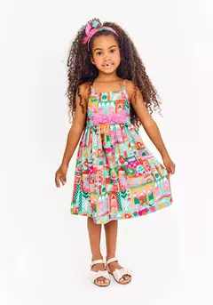 VESTIDO MEU MUNDINHO VERDE E ROSA - comprar online