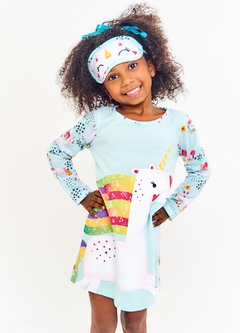 CONJ. PIJAMA UNICORNIO MAGICO AZUL E BRANCO