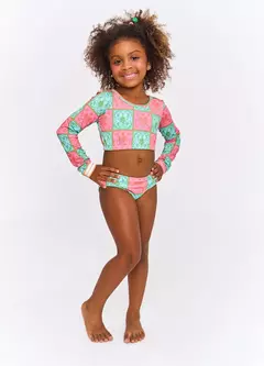 BIQUINI LENCO TROPICAL ROSA E VERDE - Carretel Kids