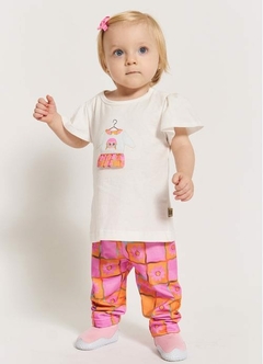 CONJ. FLOWER POWER ROSA E OFF WHITE