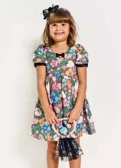 VESTIDO BALLET ENTRE FLORES PRETO E BCO