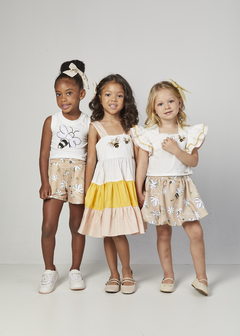 CONJ FEMININO INFANTIL CROPPED E SAIA - Carretel Kids