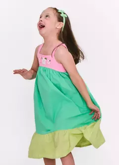 VESTIDO FLORAL AURORA VERDE E ROSA