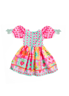 VESTIDO E CALCINHA A FESTA VAI COMEÇAR VERDE E ROSA - Carretel Kids