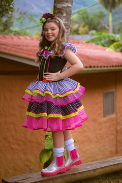 FANTASIA JUNINA VESTIDO XADREX PRETO - Carretel Kids