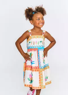 VESTIDO DELICIAS DE VERAO OFF WHITE E LARANJA - loja online