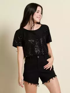 SHORTS SARJA CINTURA ALTA COLOR PRETO