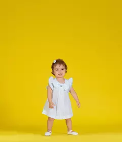 VESTIDO INFANTIL LAÇO E LISTRADO AZUL