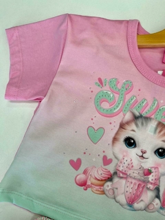 Conjunto Infantil Cinti Verão Shorts Saia e Blusa Gatinha Com Bolsinha - comprar online
