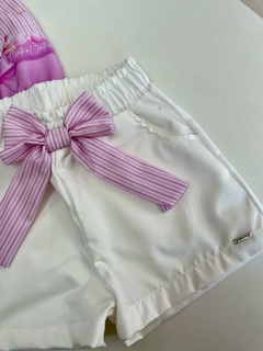 Conjunto Infantil Cinti Verão Shorts e Camisete Gatinha Lilás - comprar online