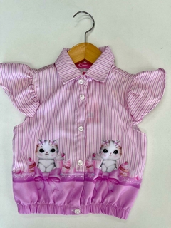 Conjunto Infantil Cinti Verão Shorts e Camisete Gatinha Lilás - Santana Kids | Moda Infantil