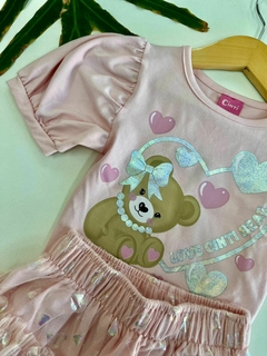Conjunto Infantil Cinti Verão com Saia em Tule e Blusa Rosa Ursinha Love - comprar online