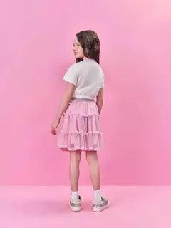 Conjunto Infantil Cinti Verão com Saia Rosa em Tela e Blusa Branca Rosquinha - loja online