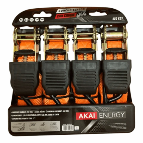 Juego de Zunchos Tensores con Crique 4.5m x 25mm Akai Energy - Pack x4