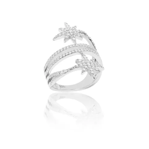 ANEL ZIRCONIA BRANCA ESTRELAS PRATA 925