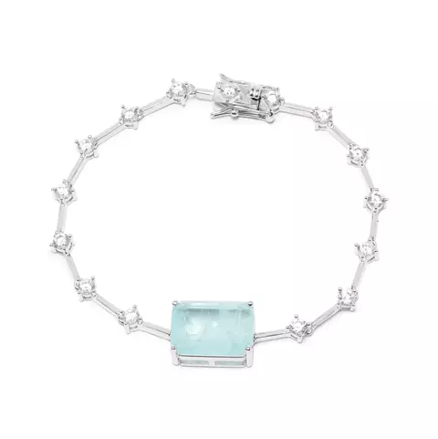 PULSEIRA FUSION TURMALINA LIGHT ZIRCONIA BRANCA RIVIERA RETÂNGULO COM PONTOS PRATA 925