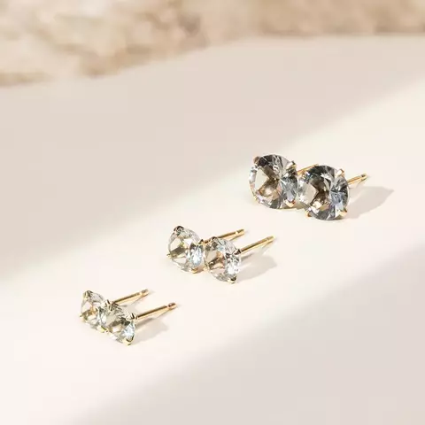 Kit de brincos círculos zircônias cinzas 5mm/6mm/8mm banho de ouro 18k