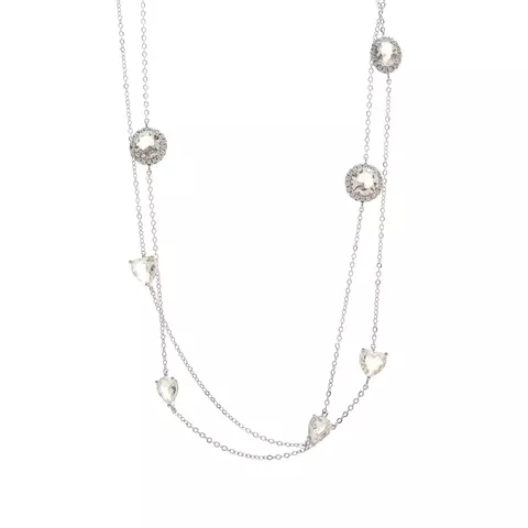 COLAR CRISTA QUARTZO ROSA ZIRCONIA BRANCA LONGO EM FORMAS SEMI RODIO