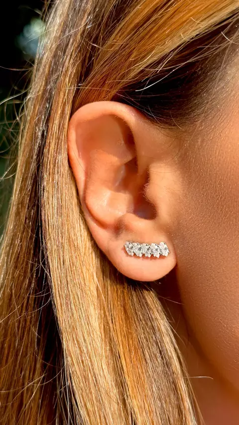 BRINCO ZIRCONIA BRANCA EARCUFF NAVETES PRATA 925