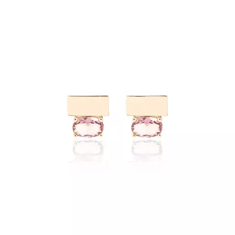 BRINCO CRISTAL RODOLITA PLACA COM OVAL BANHO OURO 18K