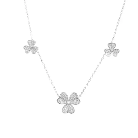 Colar Trevos com Zircônias Brancas - Prata 925