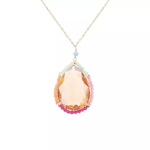 COLAR CRISTAL MORGANITA CRISTAL QUARTZO ROSA CRISTAL TURMALINA ROSA GOTA BORDADA TAM 46