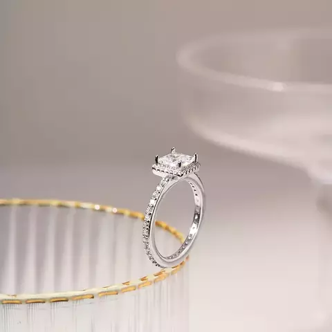 ANEL PRATA 925 ZIRCONIA BRANCA QUADRADO 7MM INTEIRO CRAVEJADO 19