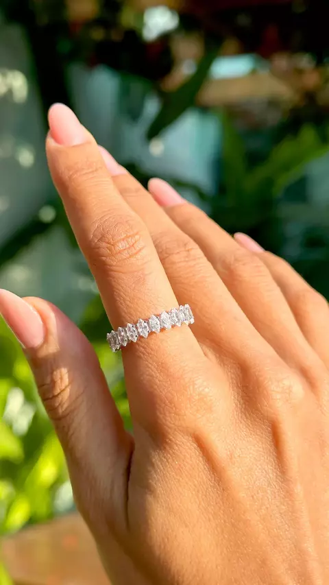ANEL ZIRCONIA BRANCA INTEIRA ALIANÇA NAVETES PRATA 925