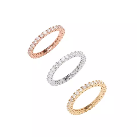 ANEL ZIRCONIA BRANCA ALIANÇA KIT COM 3 INTEIRA CRAVEJADAS PRATA 925