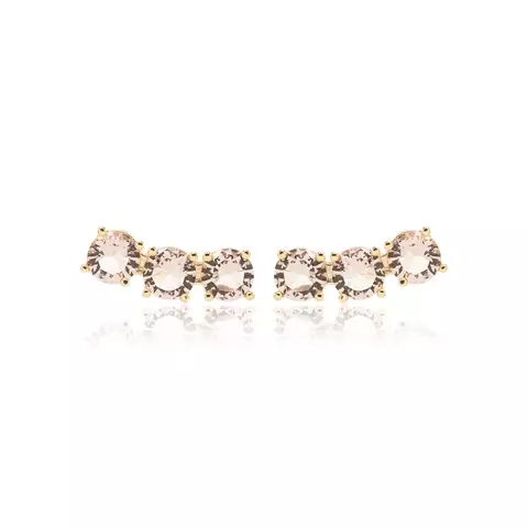 BRINCO CRISTAL RODOLITA EARCUFF 3 REDONDOS BANHO OURO
