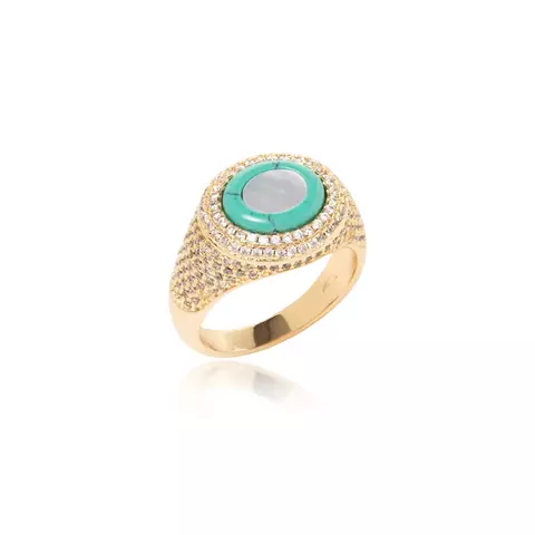ANEL MADRE PEROLA RAOLITA TRUQUESA ZIRCONIA BRANCA OVAL SEMI