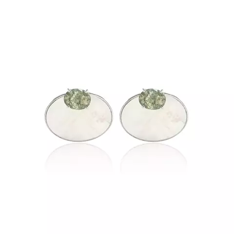 BRINCO CRISTAL RUTILADO NA COR BERILO MADREPEROLA EAR JACKET OVAIS SEMI BANHO RODIO