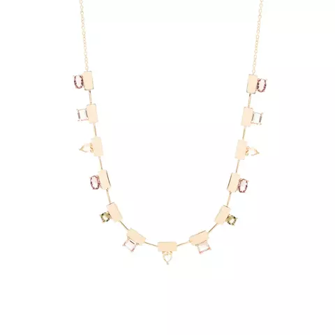 COLAR CRISTAL RODOLITA CRISTAL MORGANITA CRISTAL PERIDOTO PLACAS COM FORMAS BANHO OURO