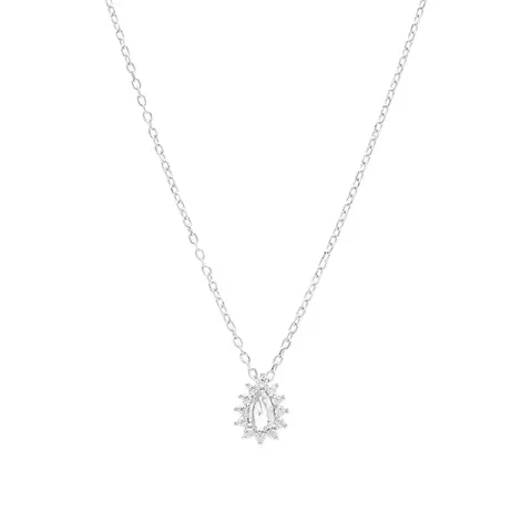 COLAR CRISTAL ÁGUA MARINHA ZIRCONIA BRANCA GOTINHA CRAVEJADA PRATA 925