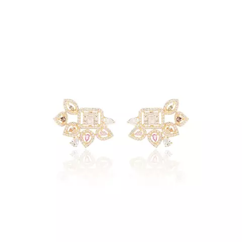 BRINCO CRISTAL TURMALINA ROSA CRISTAL CITRINO CRISTAL QUARTZO ROSA LEQUE DE GOTAS BANHO OURO 18K