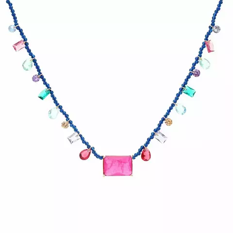 COLAR RETÂNGULO GOTAS FUSION TURMALINA ROSA 46 CM BANHO DE OURO 18K