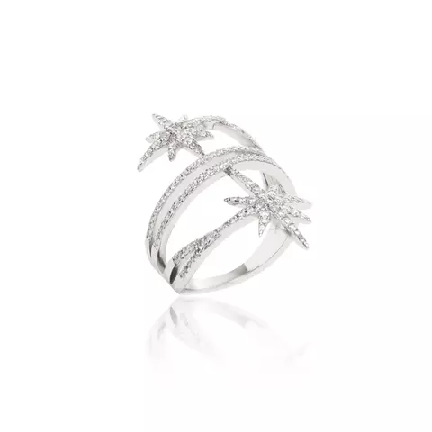 Anel Estrelas Zircônias Brancas Banho de Ródio Branco