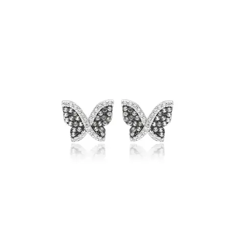 BRINCO ZIRCONIA TURMALINA VERDE ZIRCONIA BRANCA BORBOLETA PRATA 925