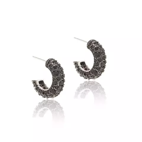 BRINCO ZIRCONIA NEGRA ARGOLA PONTOS RODIO SEMI