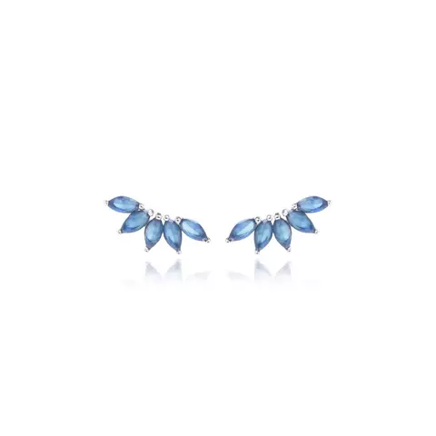 BRINCO CRISTAL SAFIRA EARCUFF NAVETES PRATA 925