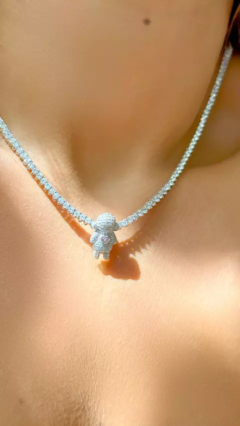 PINGENTE ZIRCONIA DIAMOND PINK ZIRCONIA BRANCA MENINA INTEIRO CRAVEJADO PRATA 925