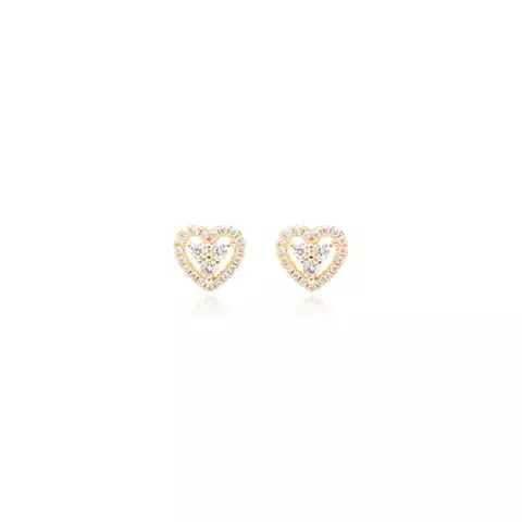 BRINCO ZIRCONIA BRANCA CORAÇÃO BANHO OURO
