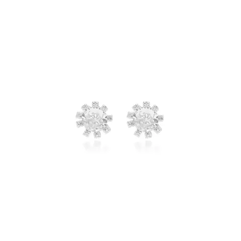 BRINCO ZIRCONIA BRANCA FLOR PRATA 925