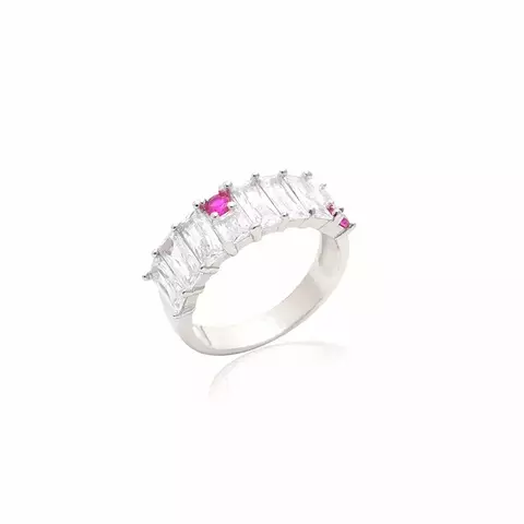 ANEL CRAVEJADO CRISTAL TURMALINA ROSA ZIRCÔNIAS BRANCAS RETÂNGULOS PRATA 925
