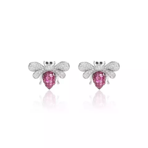 BRINCO CRISTAL TURMALINA ROSA ZIRCONIA BRANCA ZIRCONIA NEGRA ABELHA MOSAICO CRAVAÇÃO INVISÍVEL BANHO RODIO
