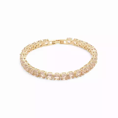 PULSEIRA CRISTAL RODOLITA RIVIERA INTEIRA REDONDOS BANHO OURO