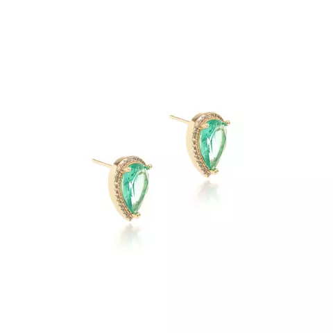 BRINCO CRISTAL PARAIBA ZIRCONIA BRANCA GOTA CRAVEJADA DOURADA